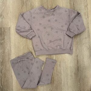 Zara Toddler Girls Dusty Mauve Floral Ribbed Sweatshirt & Leggings Matching Set